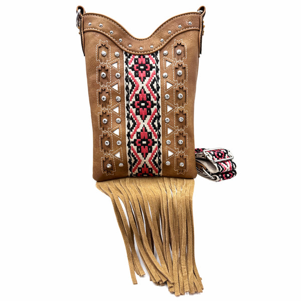 Aztec Tribal Print Fringe Western Crossbody Messenger Pouch