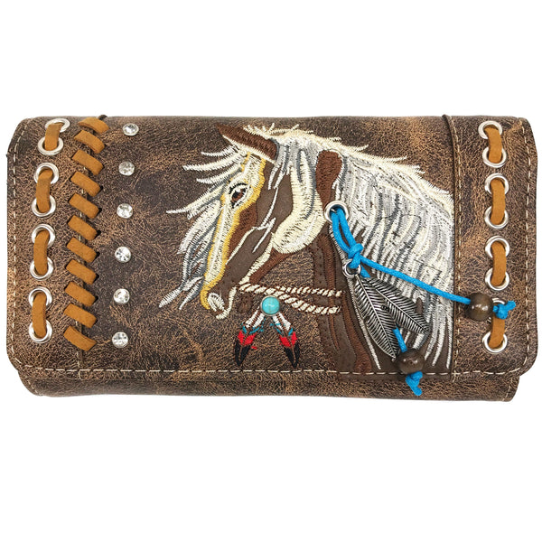 Embroidered Horse Crossbody Western Trifold Wallet