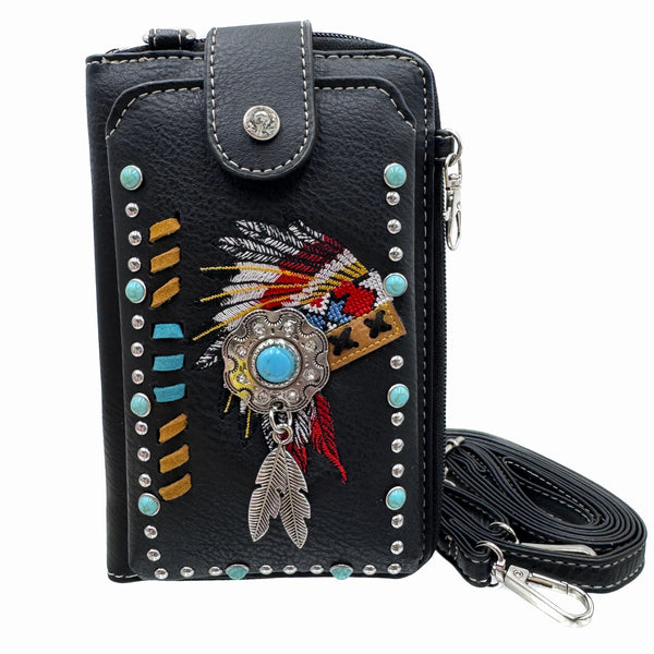 Western Native Chieftain Crossbody Phone Wallet Purse