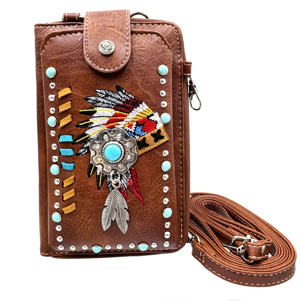 Western Native Chieftain Crossbody Phone Wallet Purse