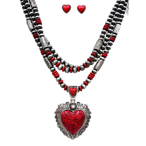 Silver Western Heart Navajo Turquoise Necklace Set