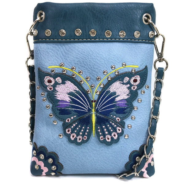 Butterfly Embroidered Multicolored Crossbody Purse Bag