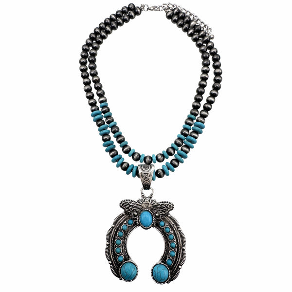 Squash Blossom Pendant Chunky Layered Necklace Set