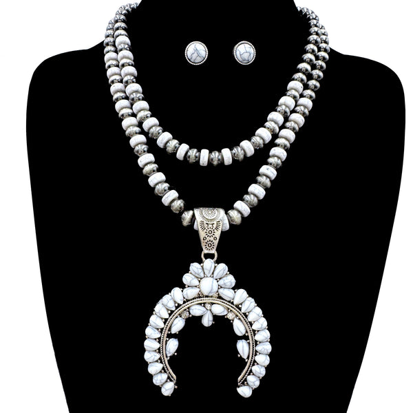 Squash Blossom Pendant Chunky Layered Necklace Set