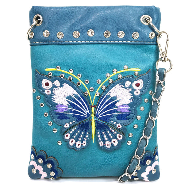 Butterfly Embroidered Multicolored Crossbody Purse Bag