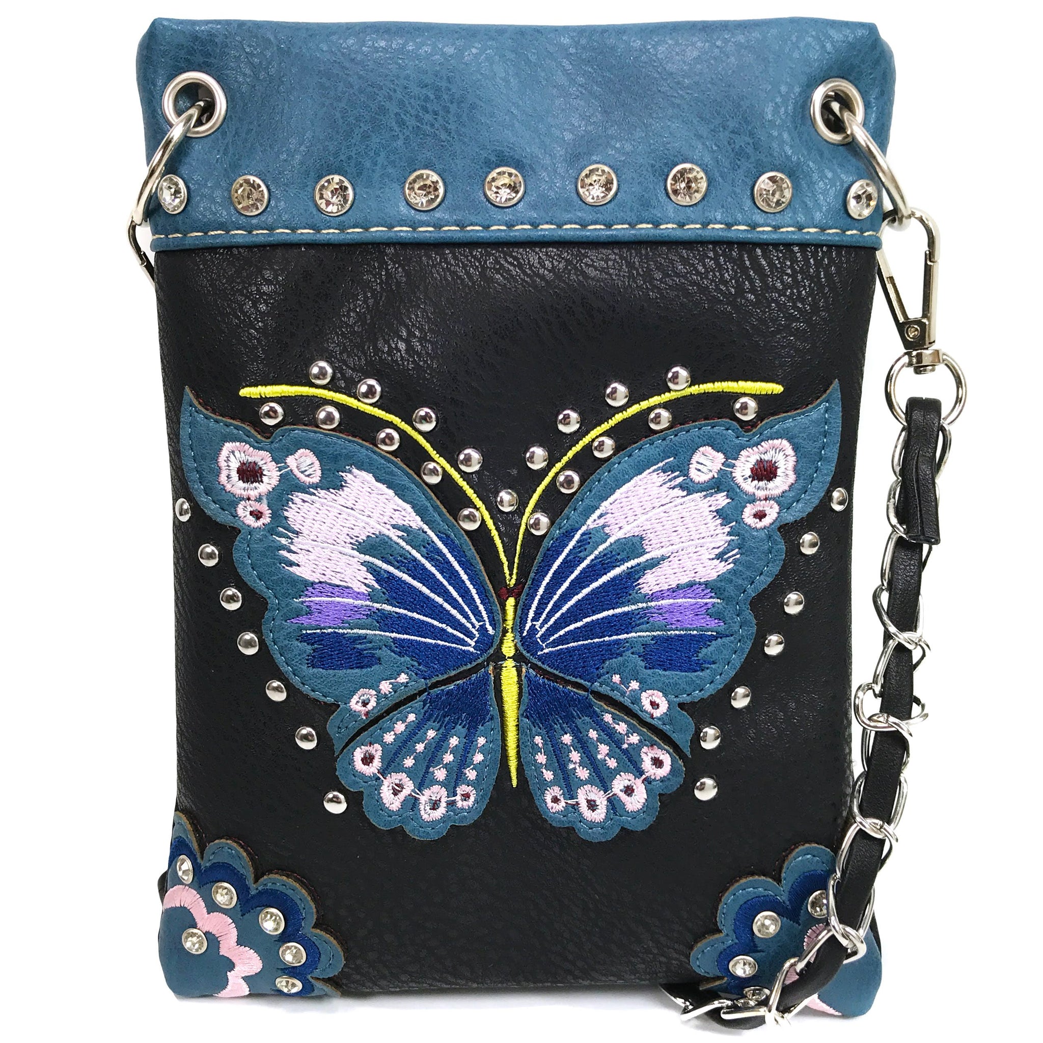 Butterfly Embroidered Multicolored Crossbody Purse Bag