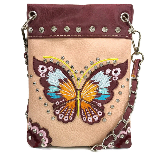 Butterfly Embroidered Multicolored Crossbody Purse Bag