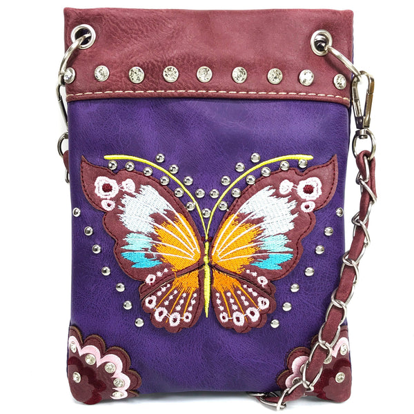 Butterfly Embroidered Multicolored Crossbody Purse Bag