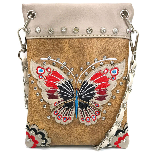 Butterfly Embroidered Multicolored Crossbody Purse Bag