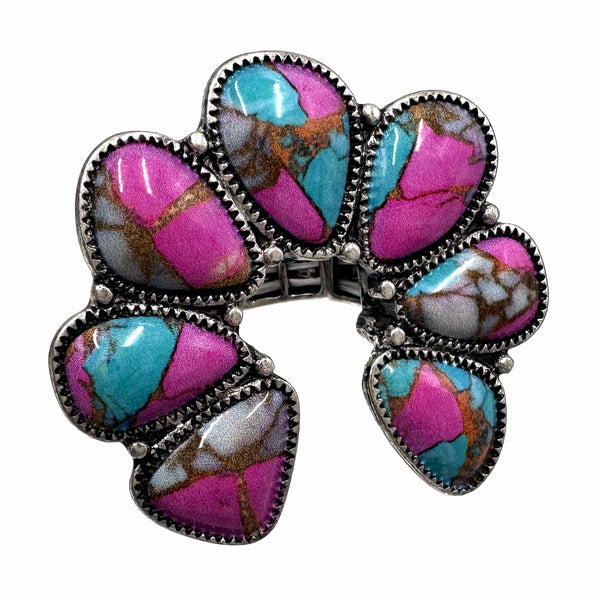 Polished Color Stone Squash Blossom Ring