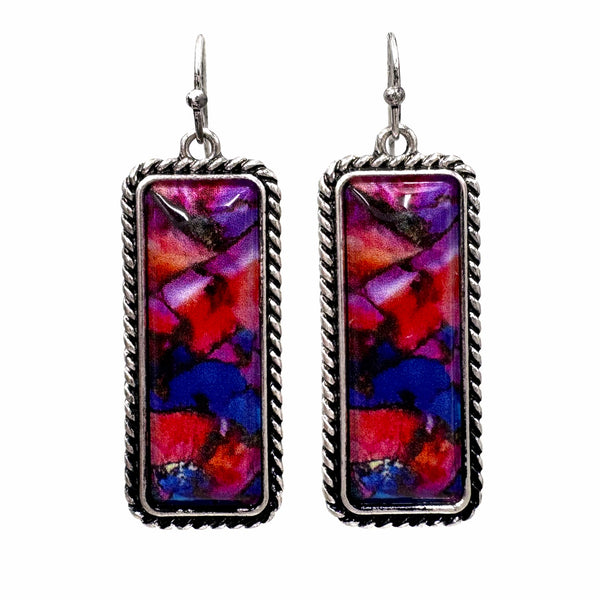 Rectangle Square Turquoise Stone Western Dangle Earrings
