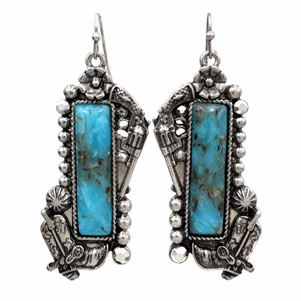 Polished Color Stone Bar Cowboy Western Earrings