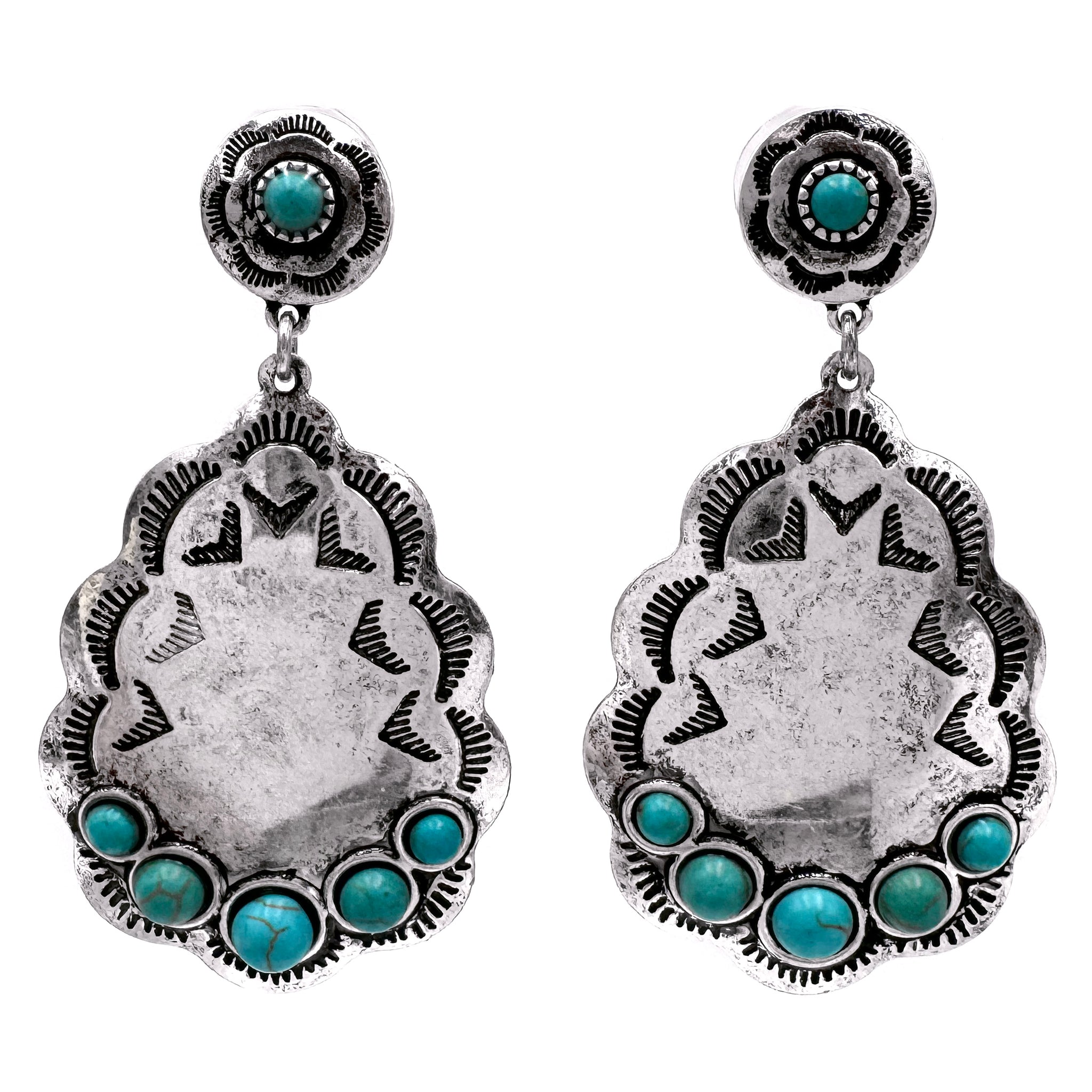 Silver Teardrop Shaped Turquoise Cabochon Earrings