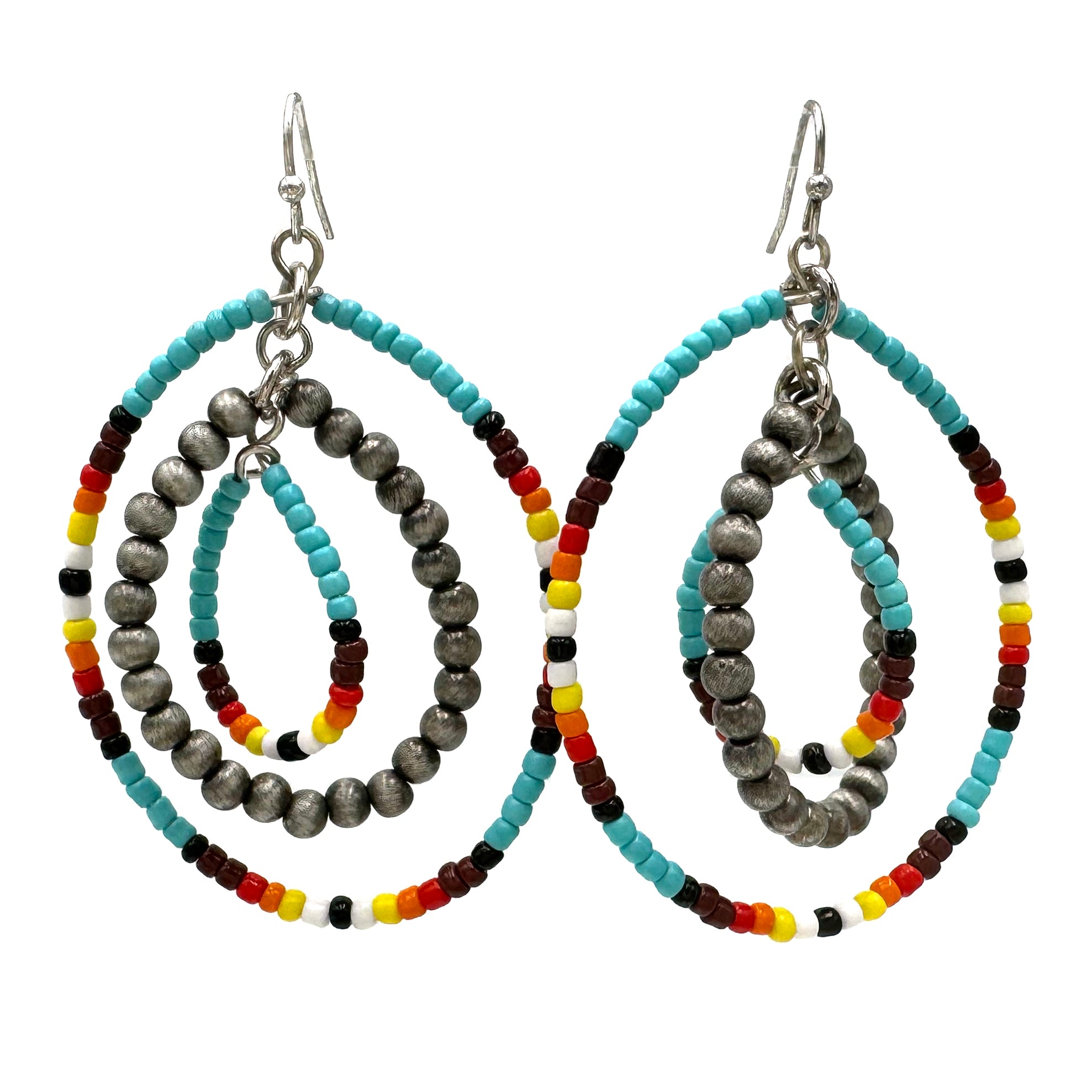 Aztec Navajo Turquoise Seed Beads Contour Earrings