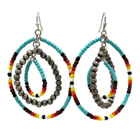 Aztec Navajo Turquoise Seed Beads Contour Earrings