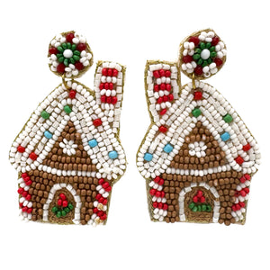 Christmas Gingerbread House Seed Bead Earrings