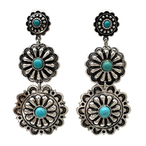 Three Flower Concho Post Dangle Earrings