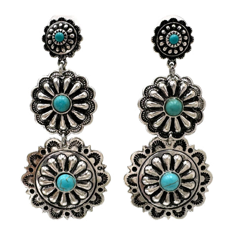 Three Flower Concho Post Dangle Earrings