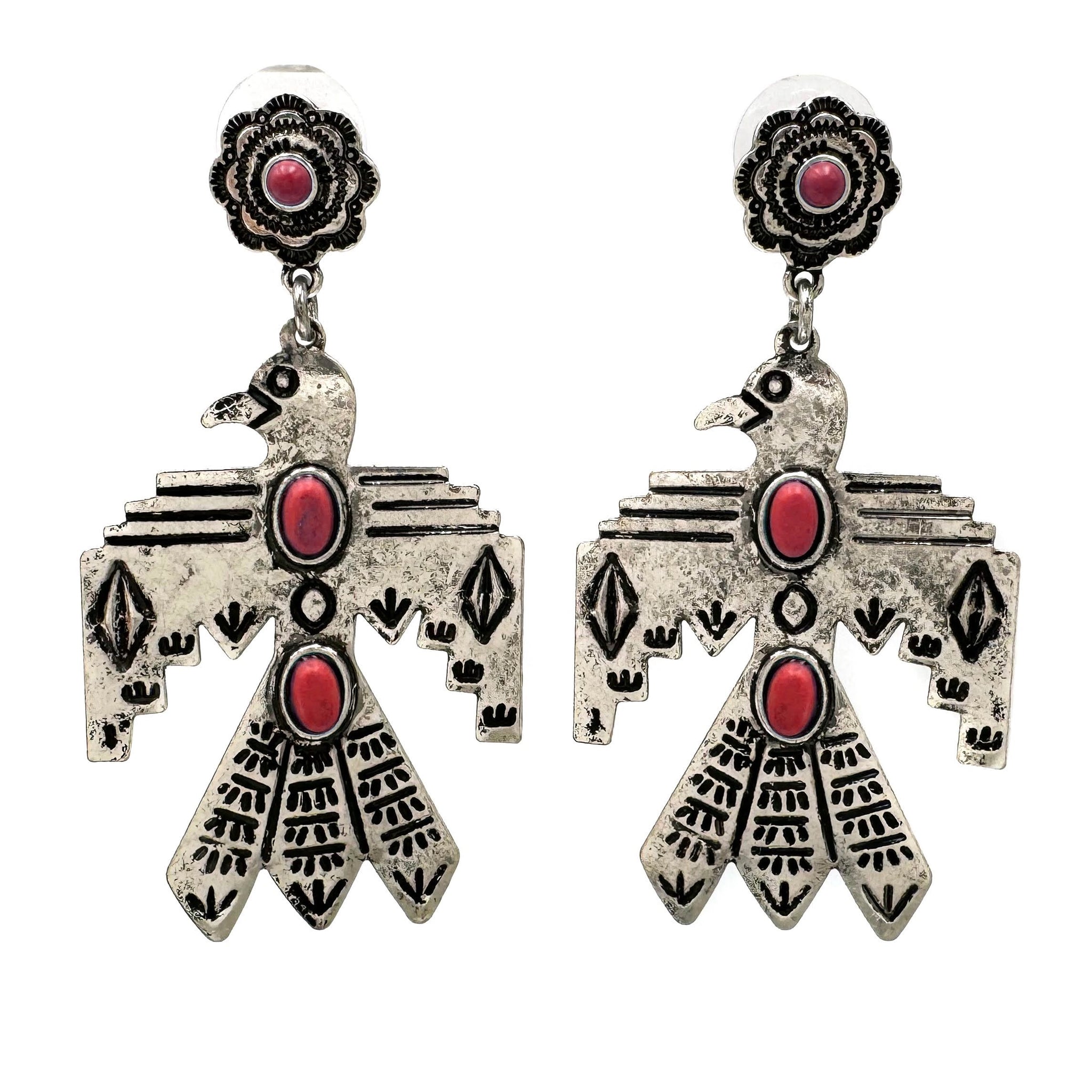 Metal Native Thunderbird Post Dangle Earrings