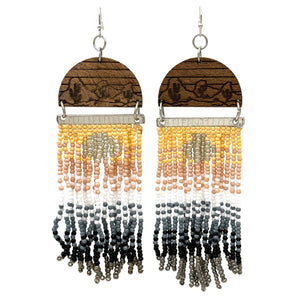 Wood Print Mountains Native Color Seed Bead Dangle Earrings