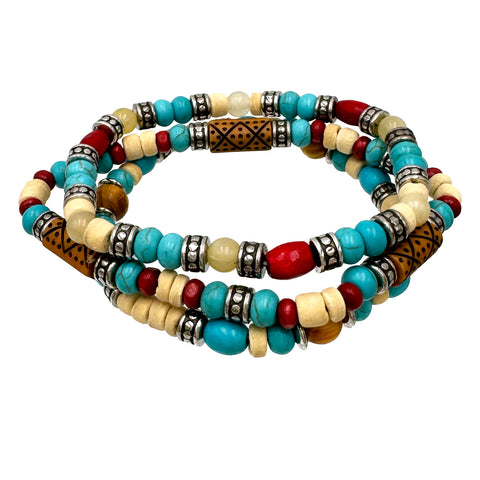 Three Strand Southwestern Beaded Stretch Bracelet