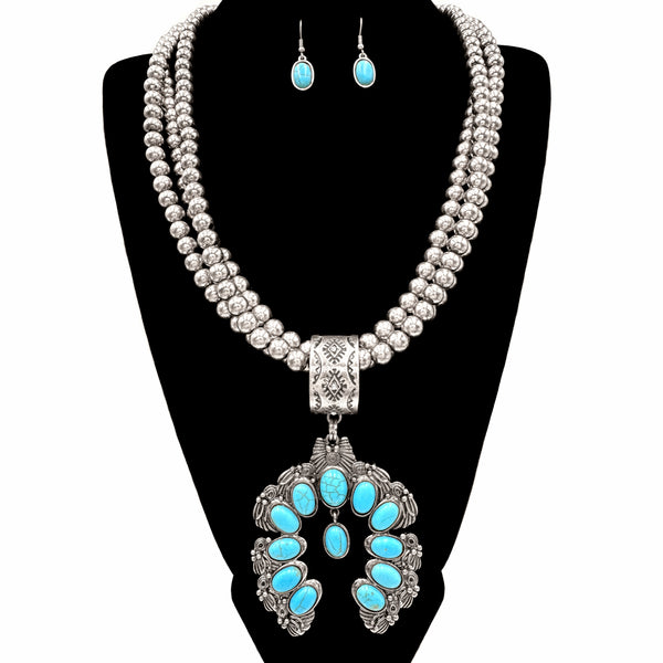 Large Squash Blossom Pendant Chunky Long Necklace Set