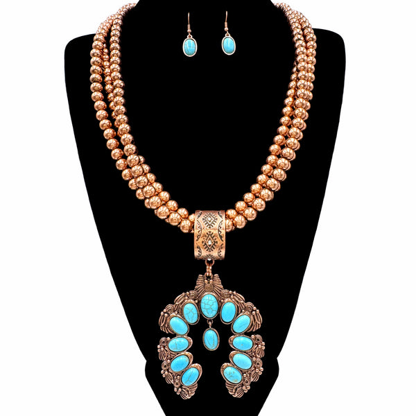 Large Squash Blossom Pendant Chunky Long Necklace Set