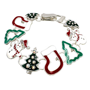 Christmas Tree Snowman Charms Chain Toggle Bracelet