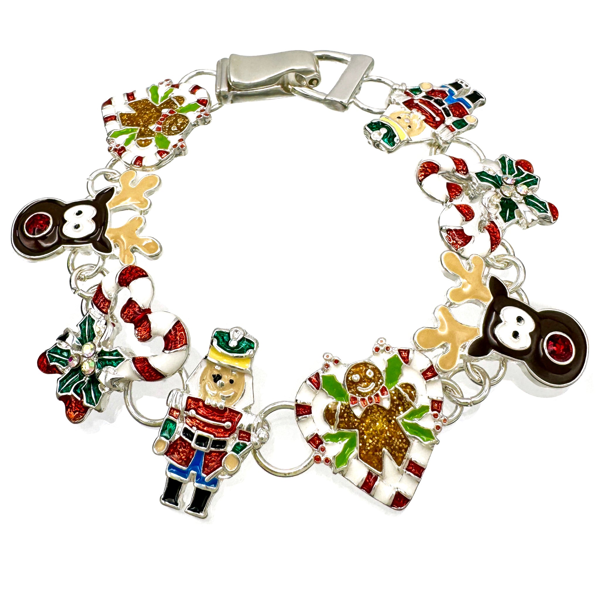 Christmas Reindeer Nutcracker Candy Cane Chain Toggle Bracelet