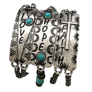 Hope Love Faith Navajo Turquoise 3 Piece Stretch Bracelet