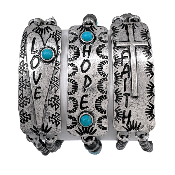 Hope Love Faith Navajo Turquoise 3 Piece Stretch Bracelet