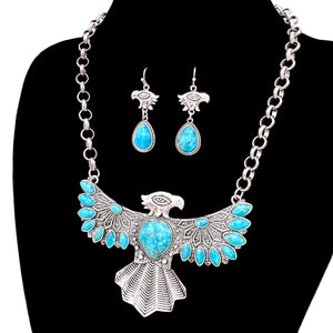 Native Eagle Turquoise Cabochon Western Necklace Set