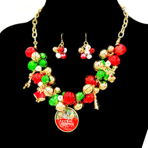 Merry Christmas Ornament Chunky Necklace Set