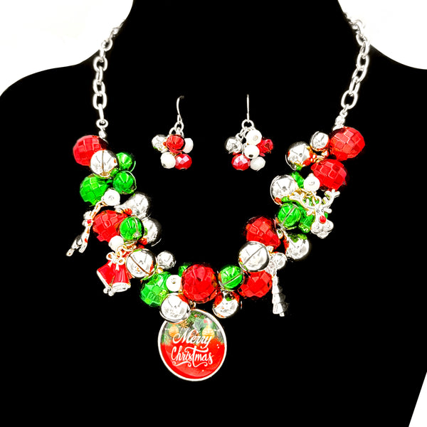 Merry Christmas Ornament Chunky Necklace Set