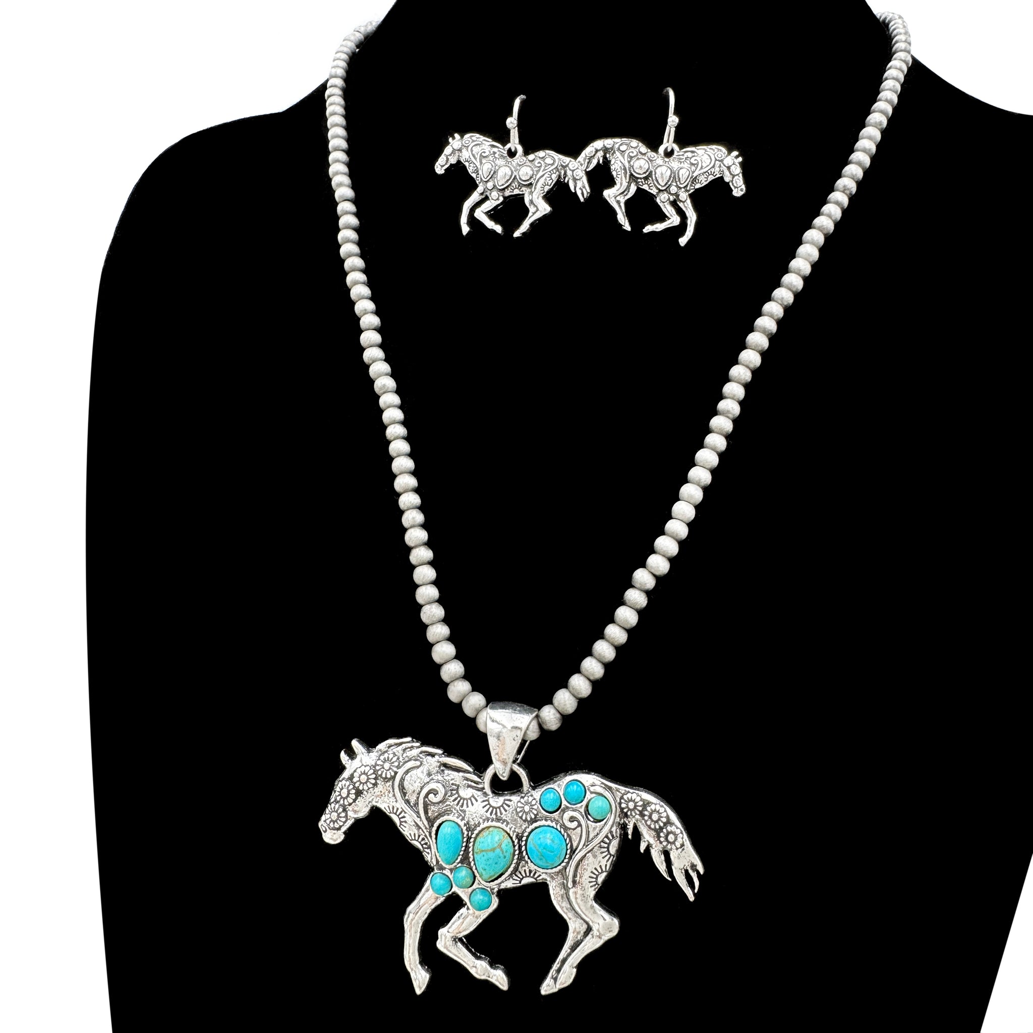 Southwestern Horse Turquoise Cabochon Western Necklace Set
