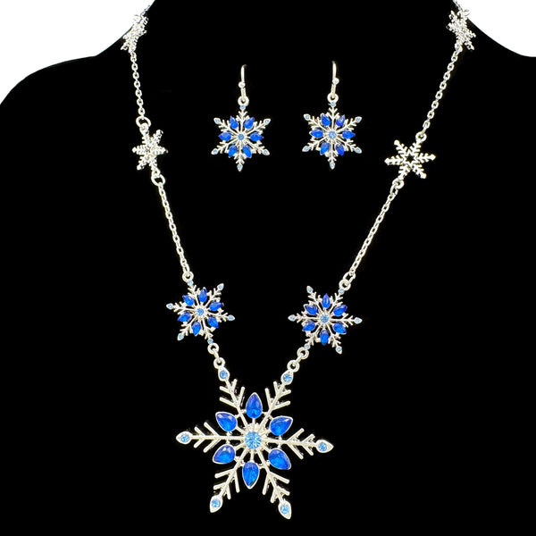 Winter Snowflake Rhinestone Crystal Necklace Earrings Set