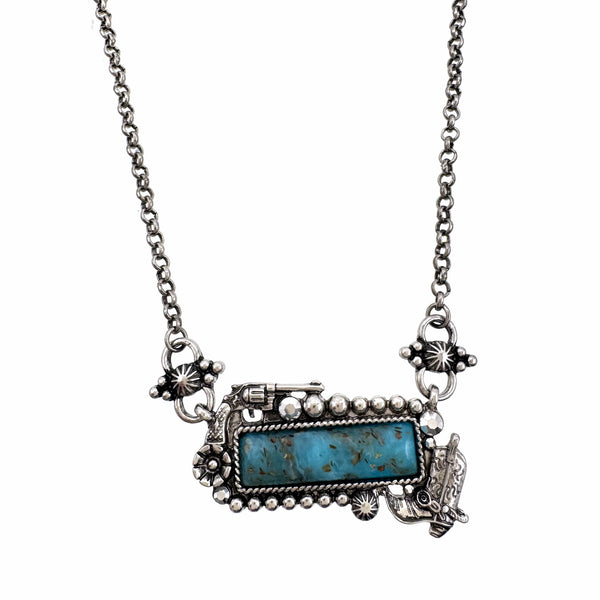 Polished Color Stone Bar Cowboy Western Necklace