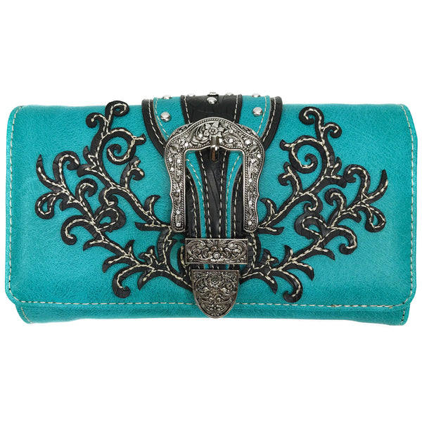 Classic Western Buckle Crossbody Trifold Wallet