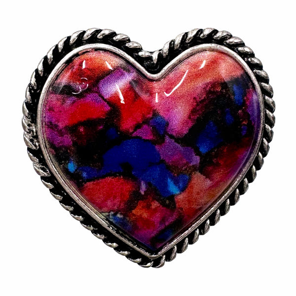 Polished Color Stone Heart Ring