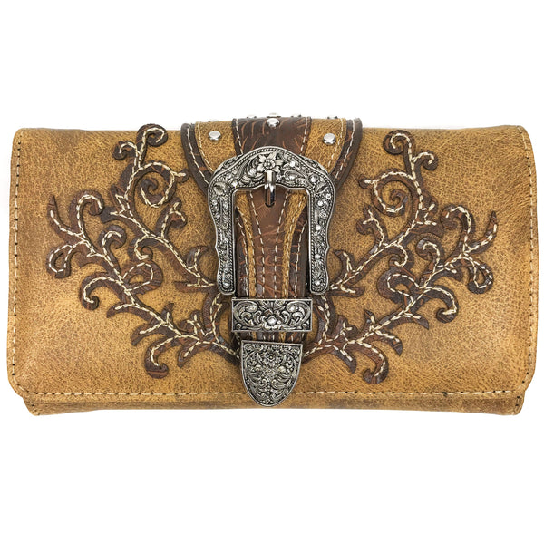 Classic Western Buckle Crossbody Trifold Wallet