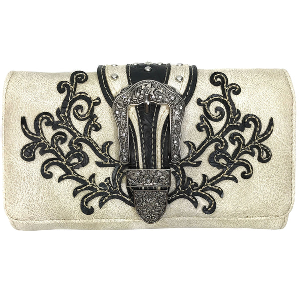 Classic Western Buckle Crossbody Trifold Wallet