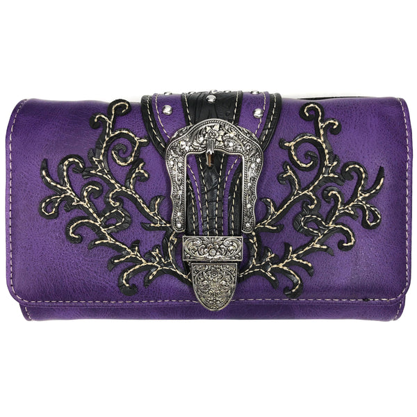 Classic Western Buckle Crossbody Trifold Wallet