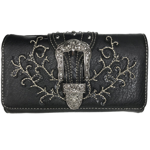 Classic Western Buckle Crossbody Trifold Wallet