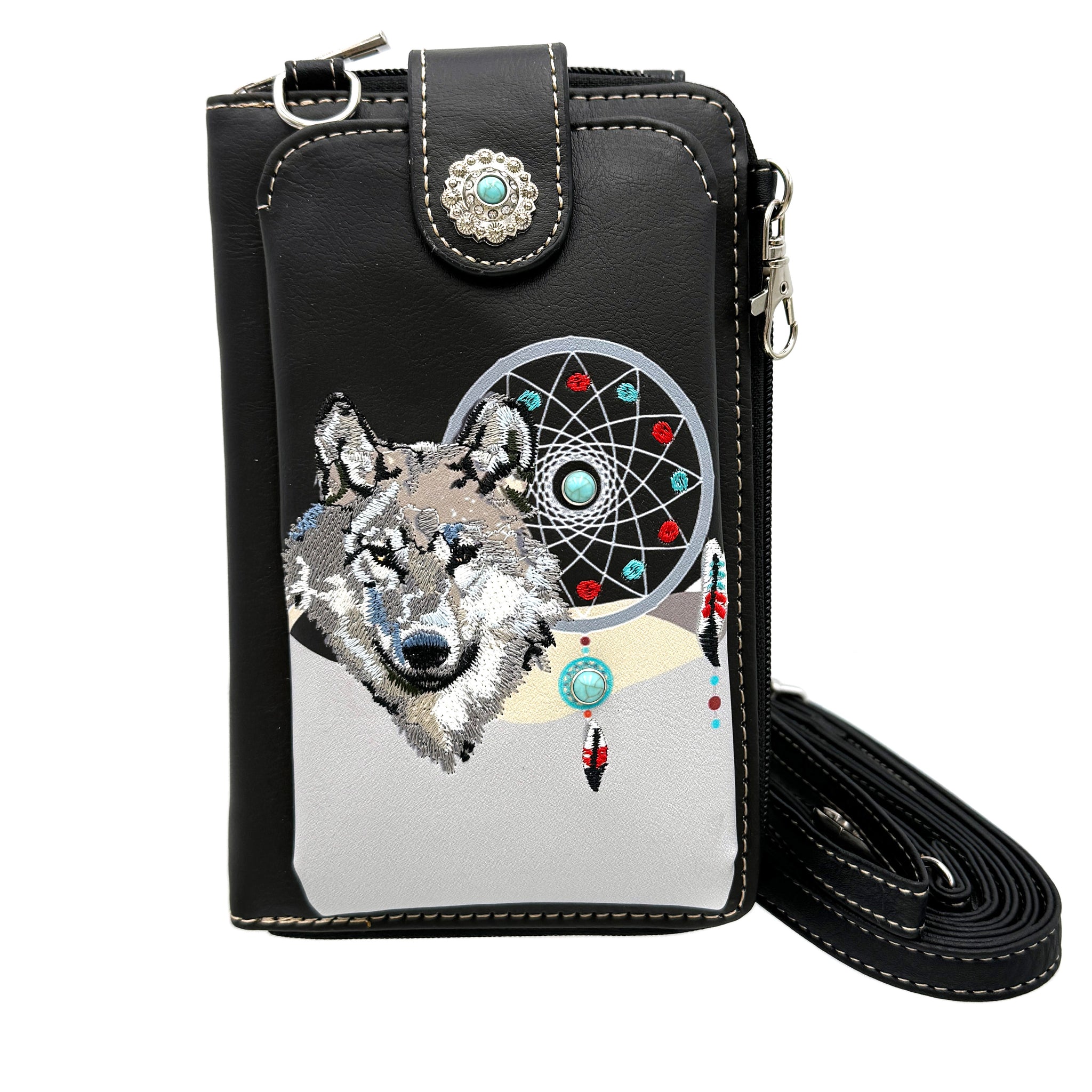 Wolf Tribal Dream Catcher Crossbody Western Phone Wallet