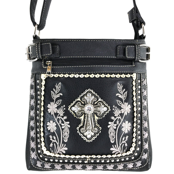 Cross Floral Embroidery Crossbody Purse