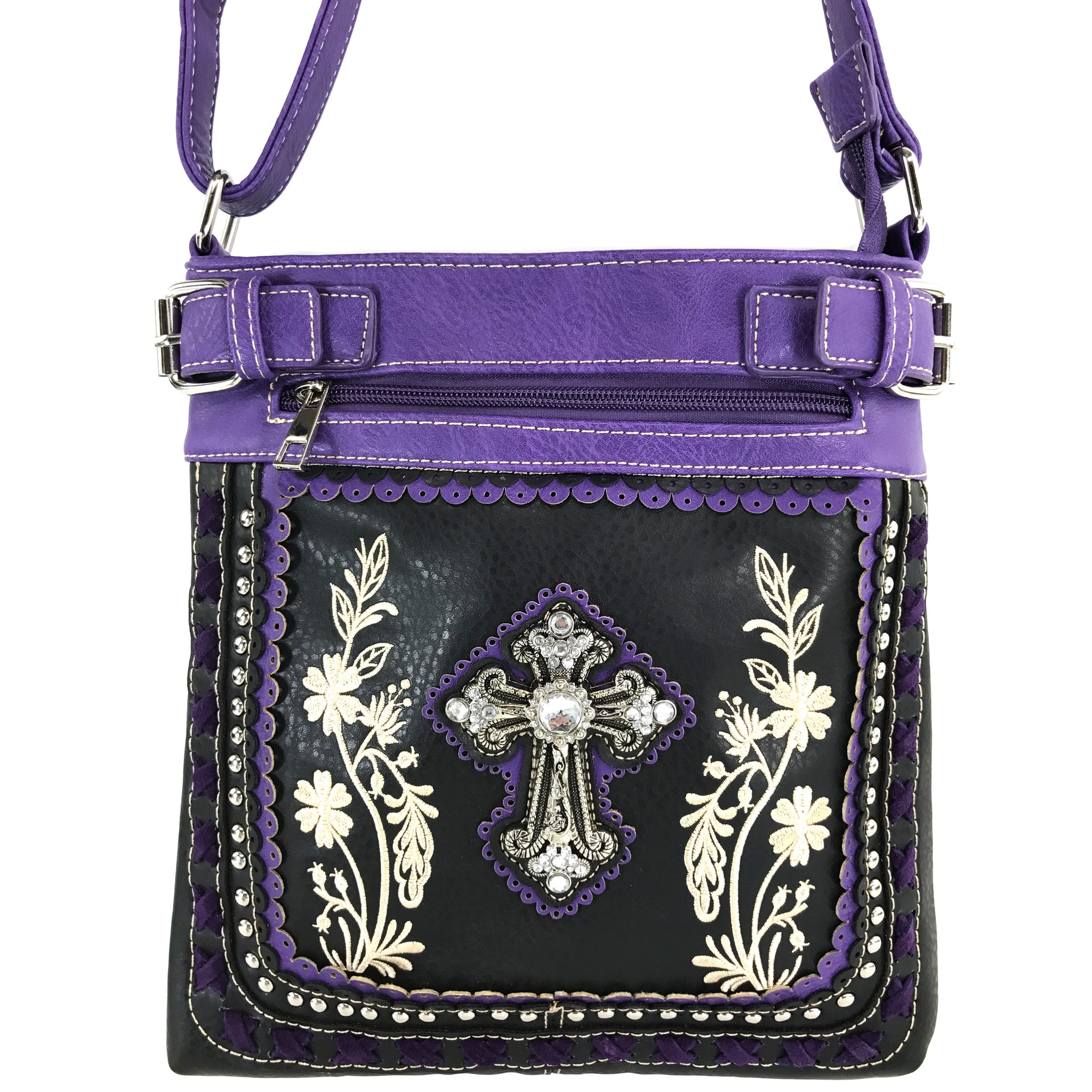 Cross Floral Embroidery Crossbody Purse