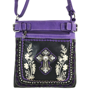 Cross Floral Embroidery Crossbody Purse