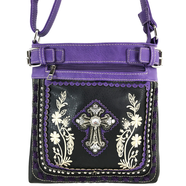 Cross Floral Embroidery Crossbody Purse