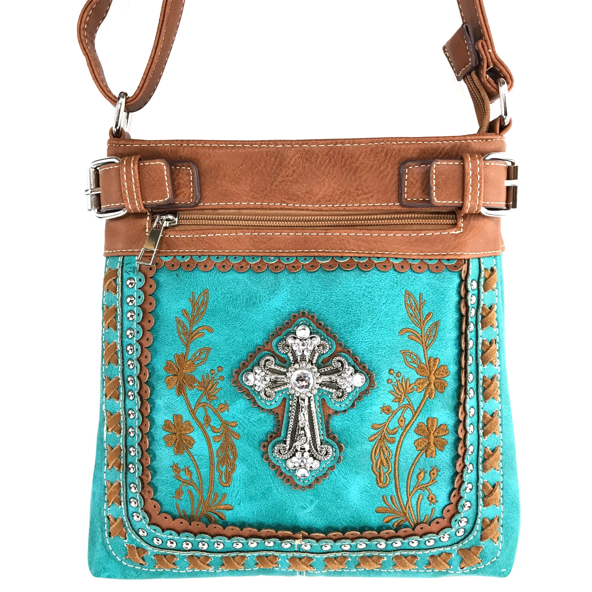 Cross Floral Embroidery Crossbody Purse
