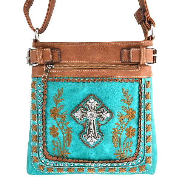 Cross Floral Embroidery Crossbody Purse